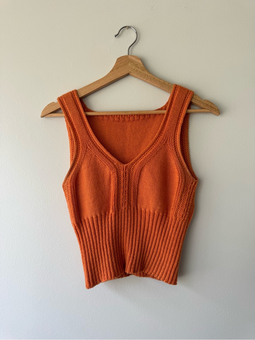 1970s Orange Wool Knit V-Neck Tank Top